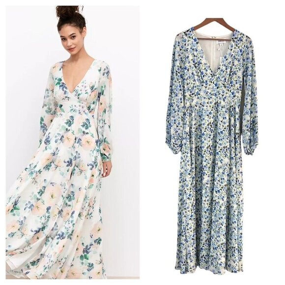 NWT Yumi Kim Melissa Maxi Dress Size 6 Floral Blue Green MSRP $278 Long Sleeves - Picture 1 of 16